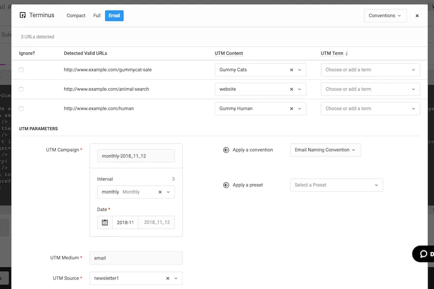 Build URLs in UTM builder